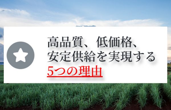 高品質・低価格・安定供給を実現する5つの理由